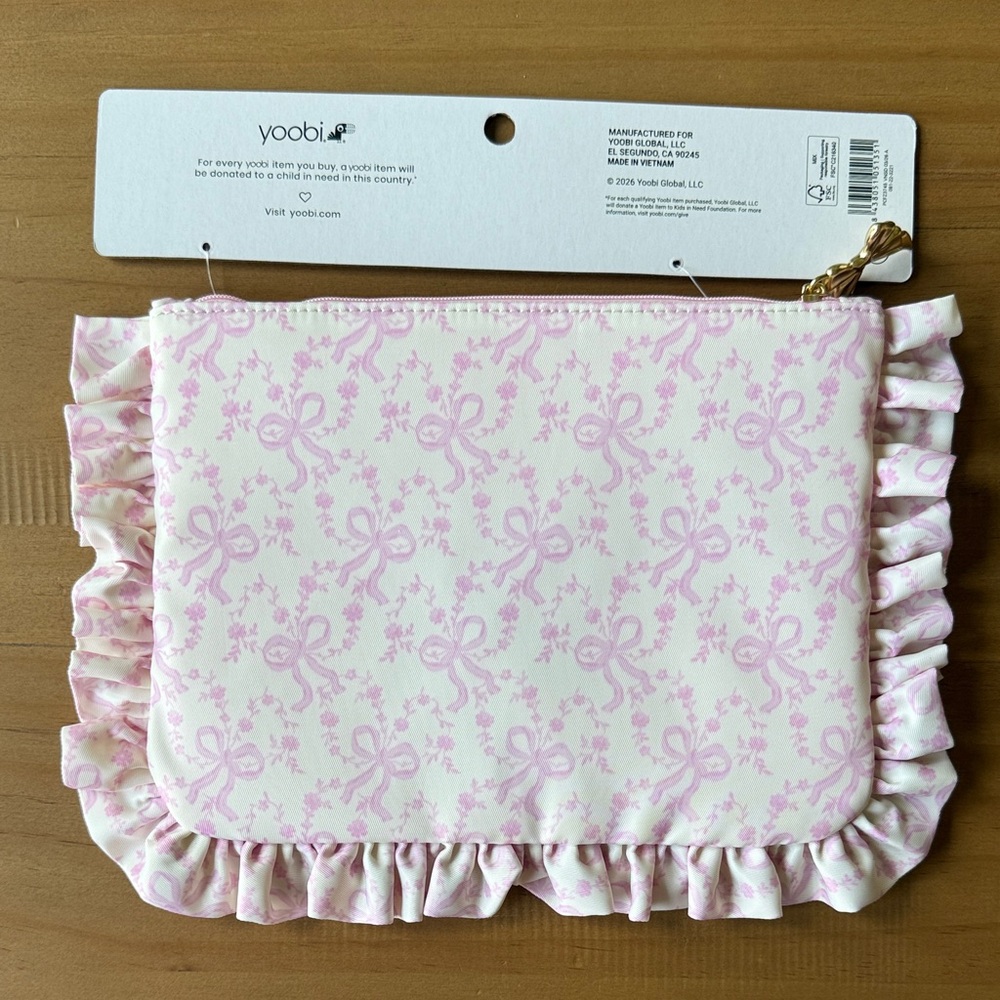 LoveShackFancy X Target Coquette Bow Flat Zip Pencil Case with Ruffles - Picture 2 of 3